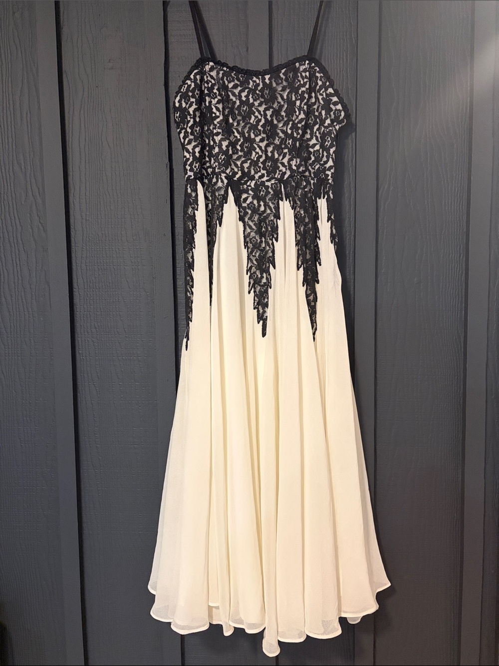 Free People Gothic Freda Black Lace & Ivory Chiffon Evening Dress
